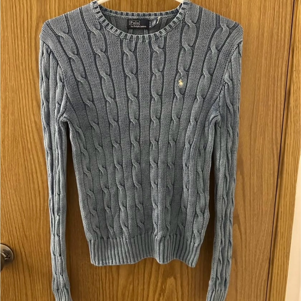 Ralph Lauren Women's Slate Gray Cable Knit Crewneck Sweater